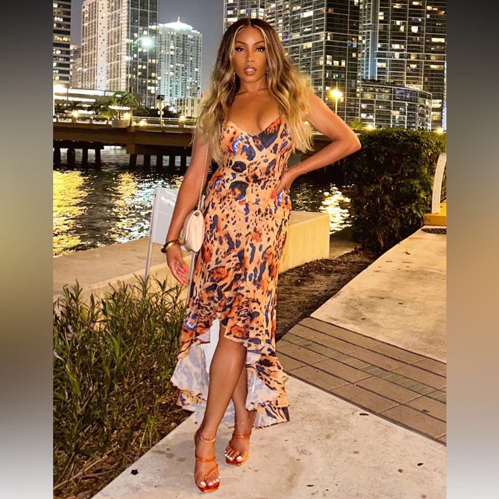 Leopard Ruffle Maxi Dress - Multi Color